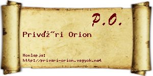 Privári Orion névjegykártya